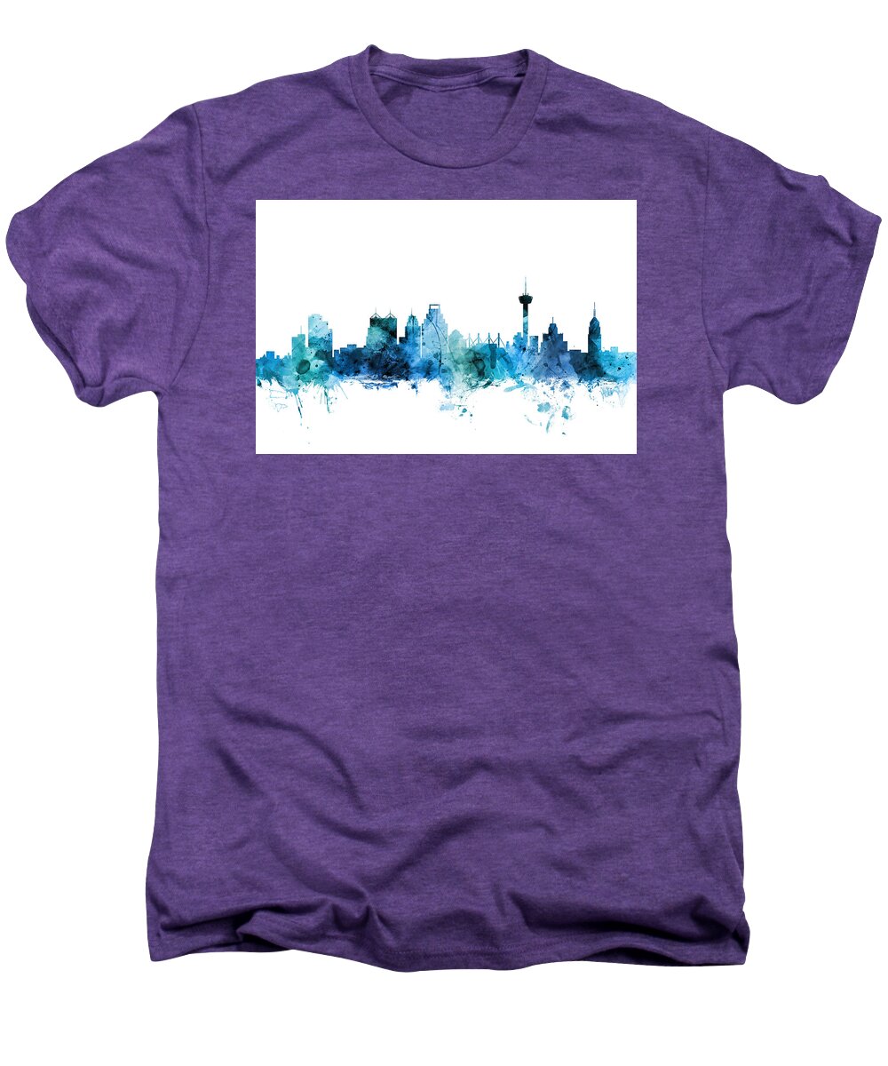 San Antonio Men's Premium T-Shirt featuring the digital art San Antonio Texas Skyline #6 by Michael Tompsett