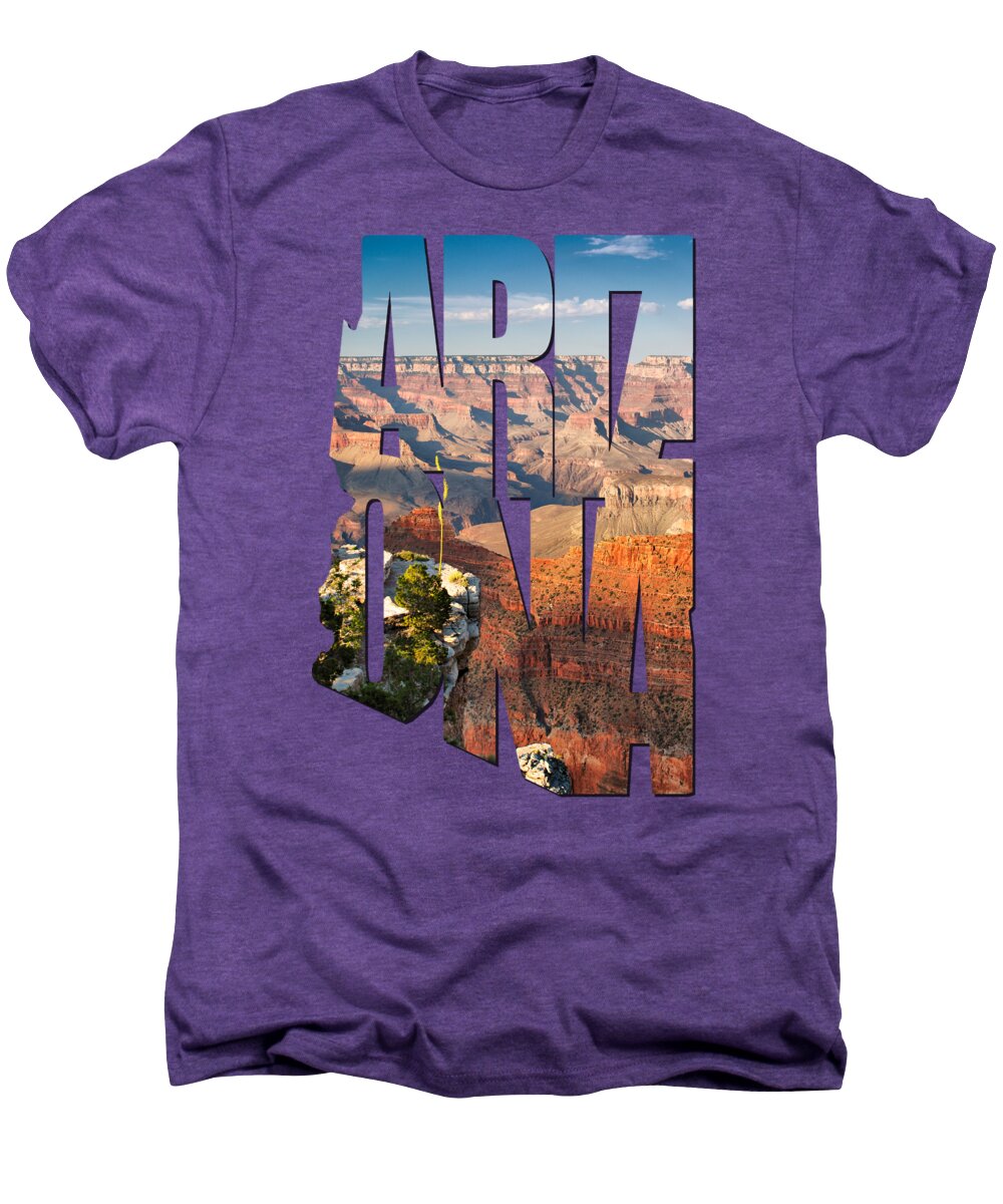 Arizona Men's Premium T-Shirt featuring the photograph Arizona Typography - Grand Canyon At Sunset by Gregory Ballos