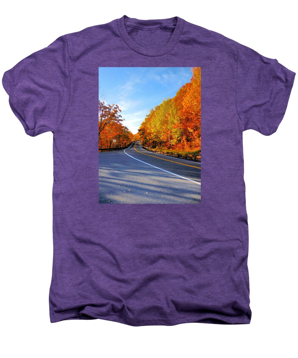 Autumn Scene With Road In Forest Men's Premium T-Shirt featuring the painting Autumn scene with road in forest 2 by Jeelan Clark