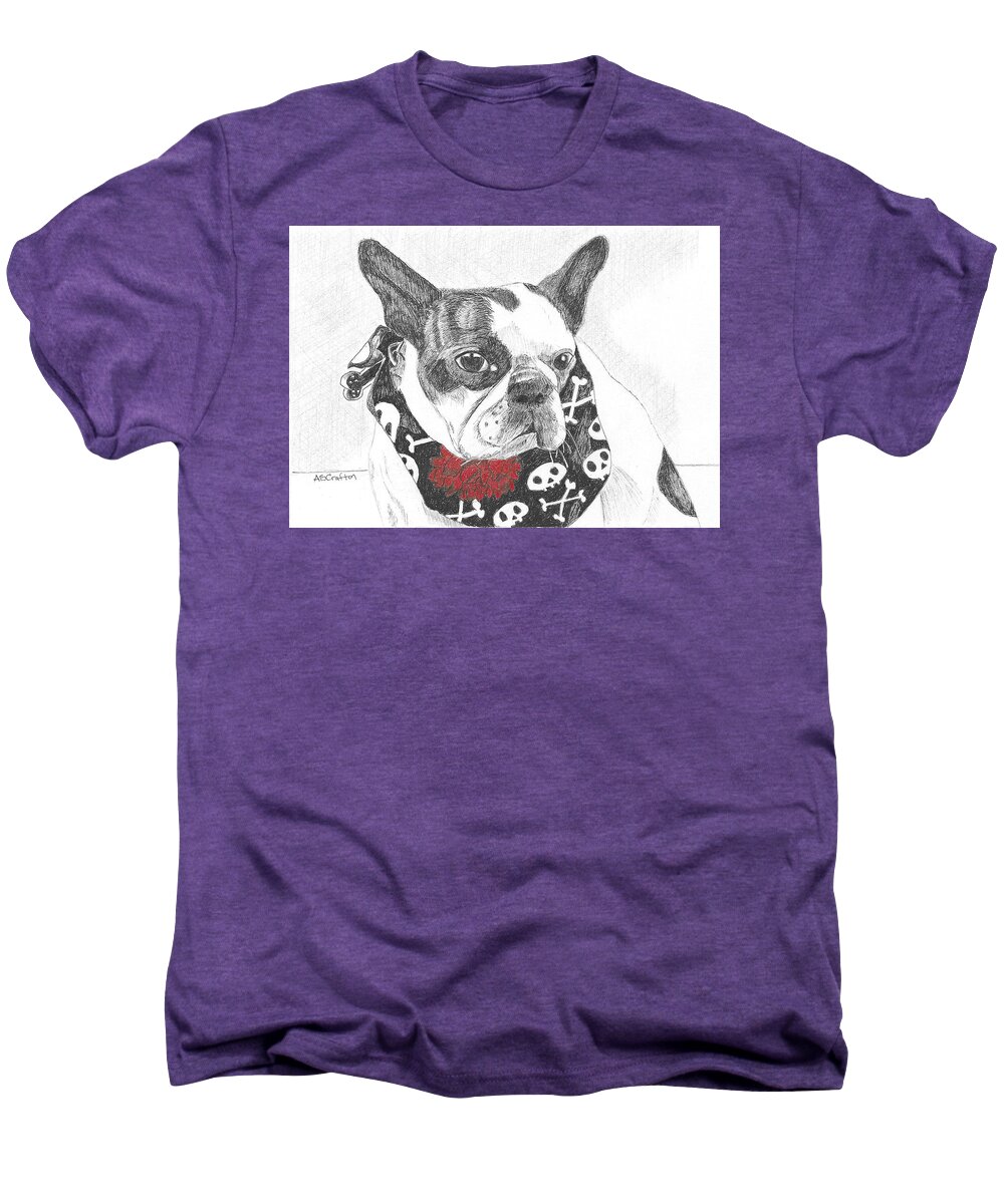 Boston Terrier Men's Premium T-Shirt featuring the drawing Bad to the Bone by Arlene Crafton