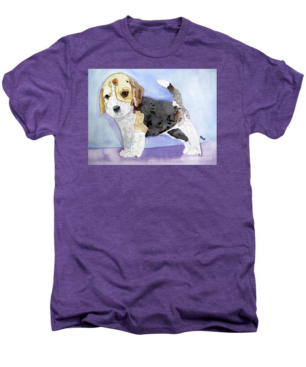 Beagle Men's Premium T-Shirt featuring the painting Beagle Pup by Sandy McIntire