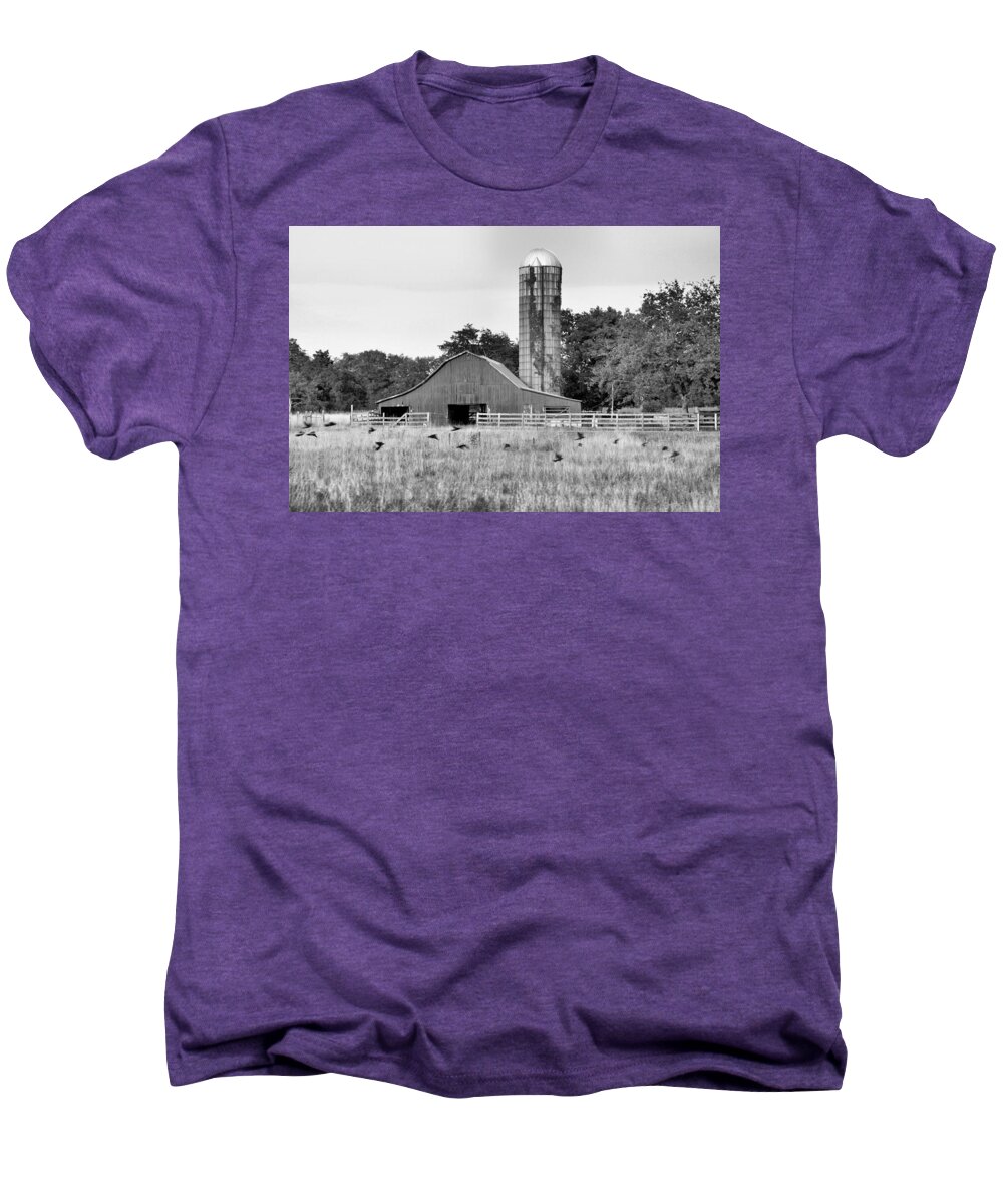 Landscapes Men's Premium T-Shirt featuring the photograph Blackbirds Fly by Jan Amiss Photography