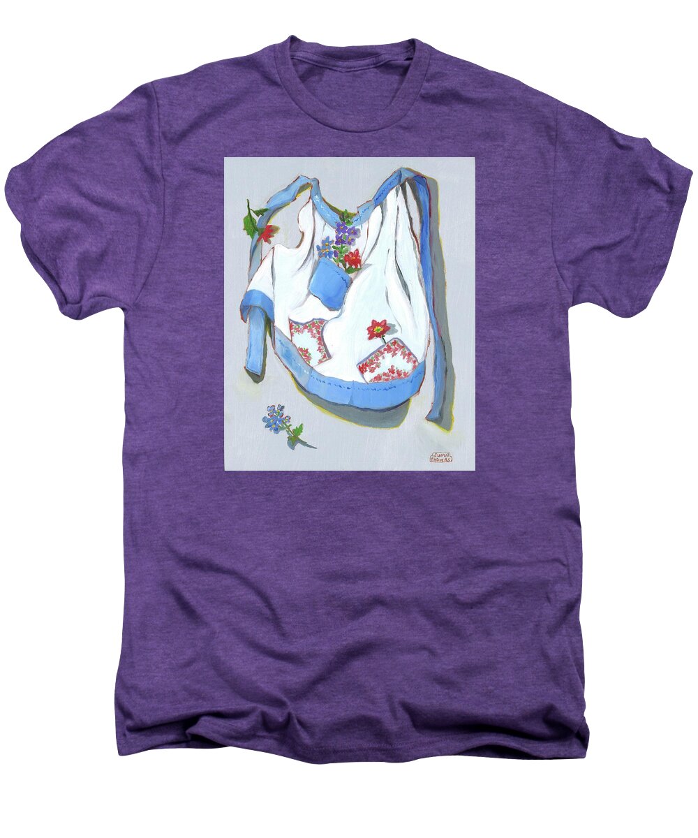 Aprons Men's Premium T-Shirt featuring the painting Blue Handkerchief Apron by Susan Thomas