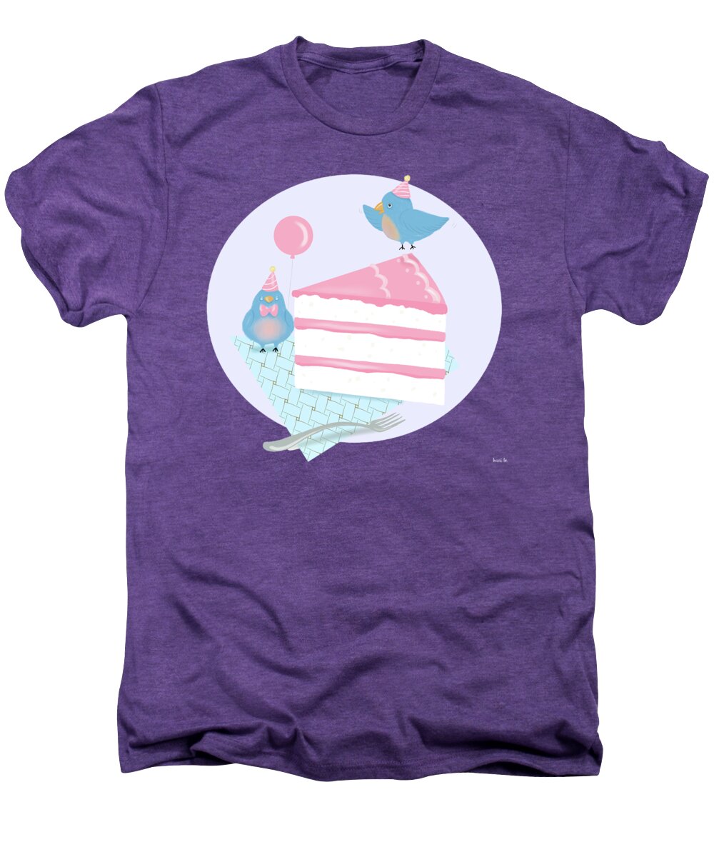 Bluebirds Men's Premium T-Shirt featuring the painting Bluebirds LOVE Birthday Cake by Little Bunny Sunshine