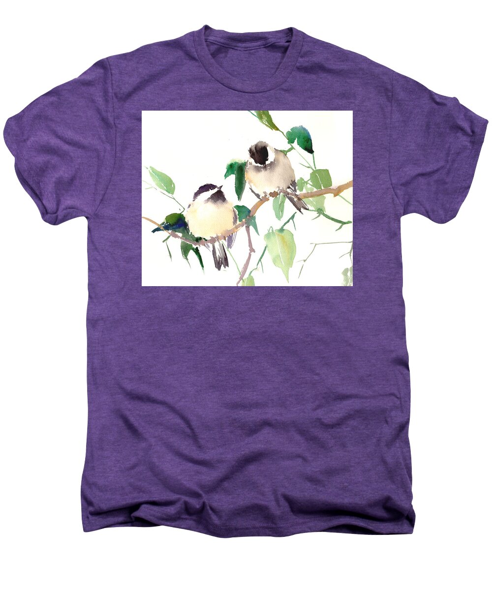 Chickadee Men's Premium T-Shirt featuring the painting Chickadees by Suren Nersisyan