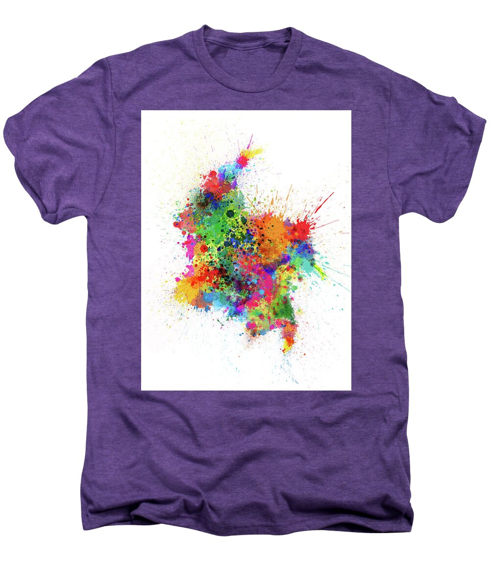 Colombia Map Men's Premium T-Shirt featuring the digital art Colombia Paint Splashes Map by Michael Tompsett