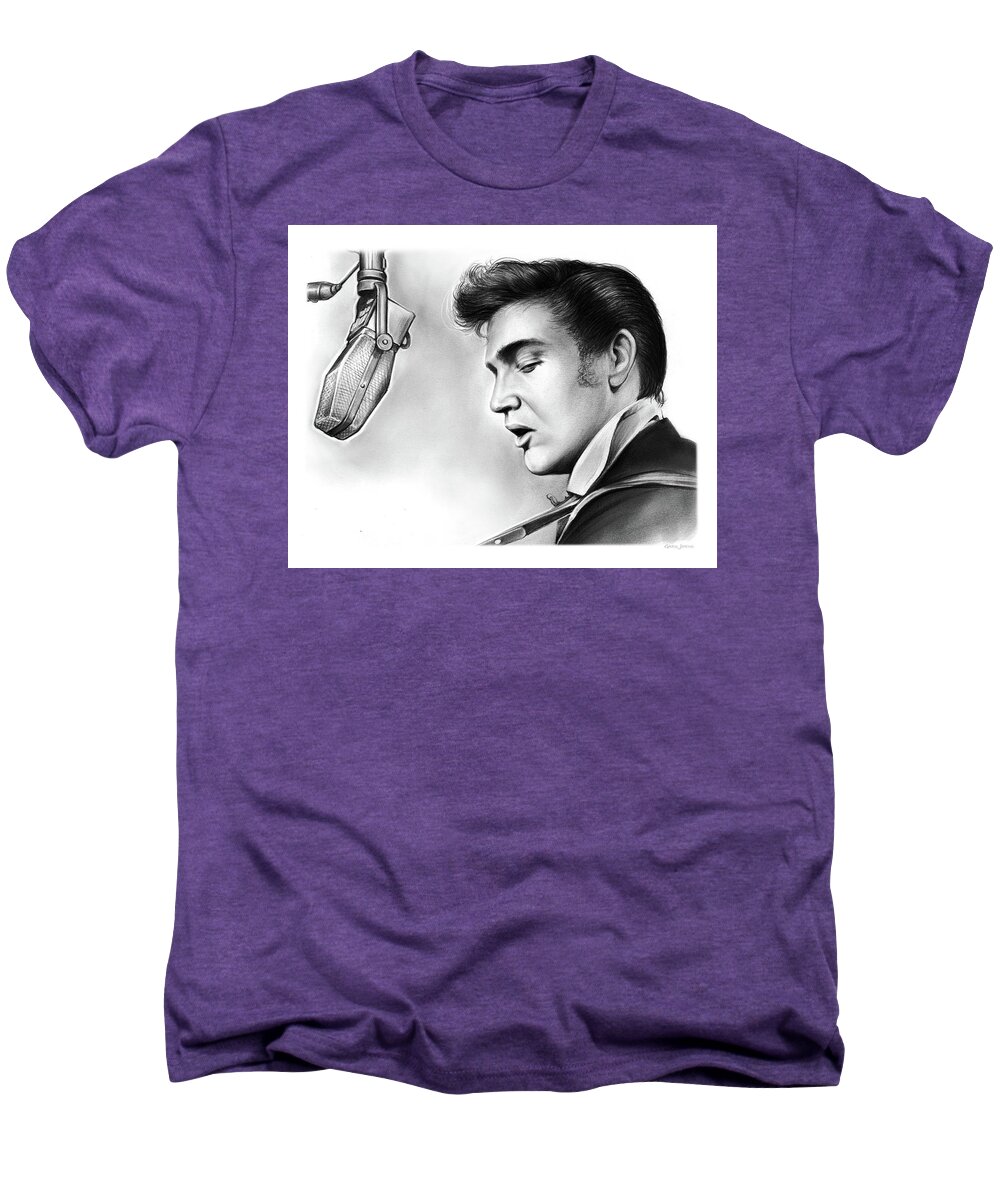 Elvis Men's Premium T-Shirt featuring the drawing Elvis Presley by Greg Joens