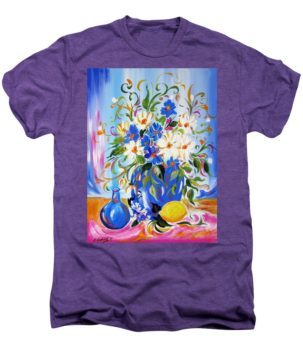 Flowers Men's Premium T-Shirt featuring the painting Flowers and lemon by Roberto Gagliardi