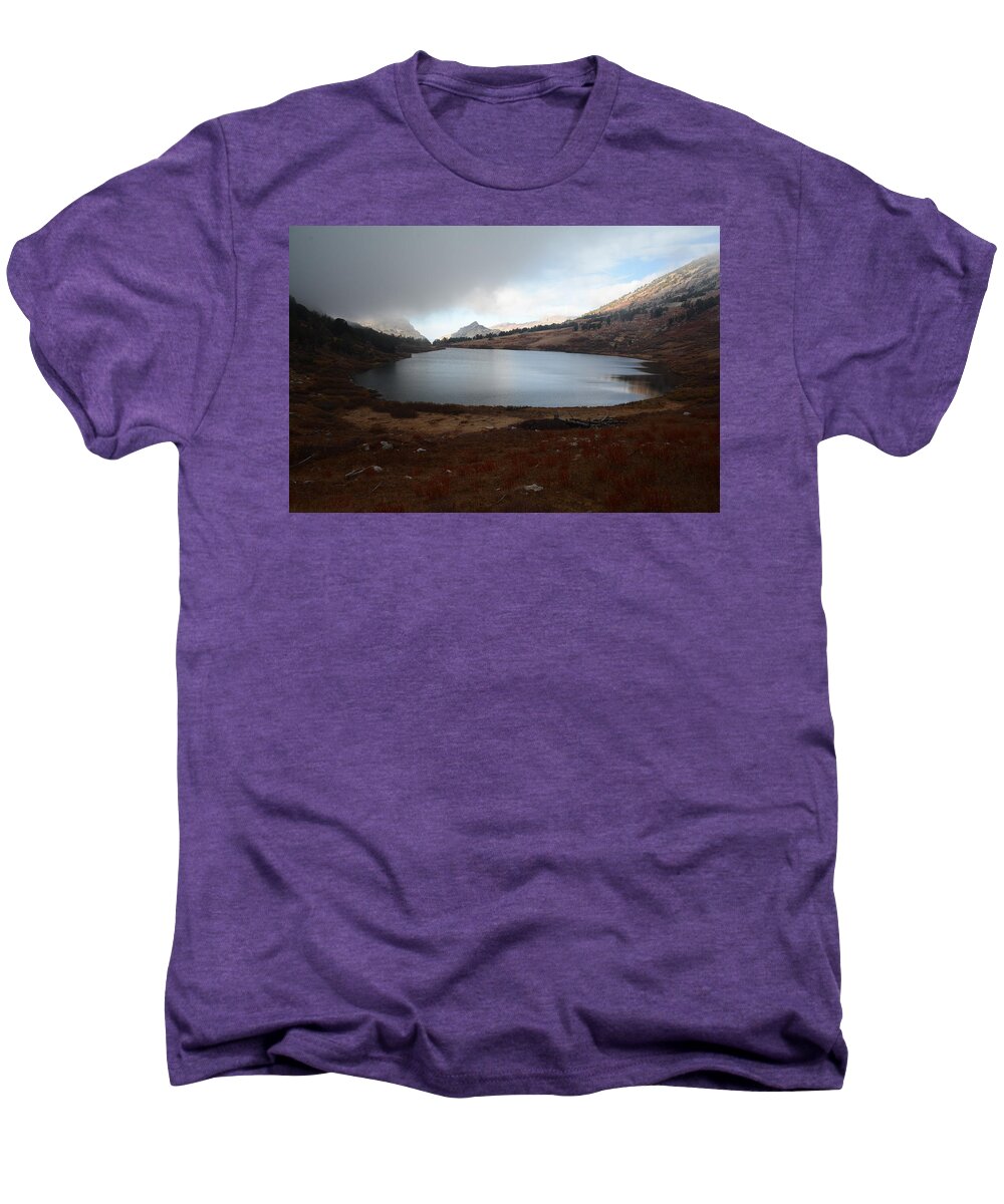 Elko Nevada Landscape Photography Men's Premium T-Shirt featuring the photograph Foggy Favre Lake by Jenessa Rahn