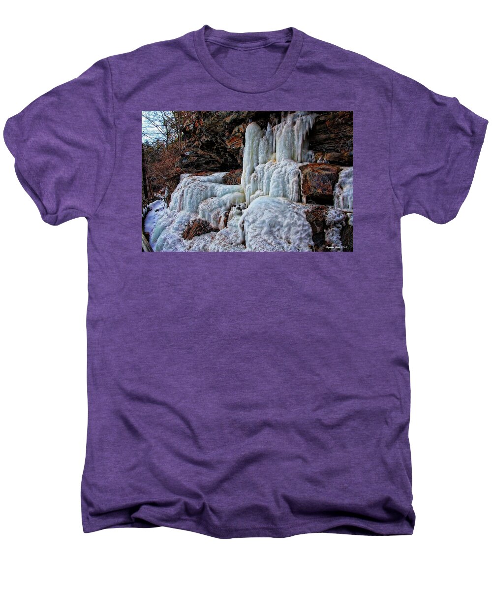 Ice Men's Premium T-Shirt featuring the photograph Frozen Waterfall by Suzanne Stout