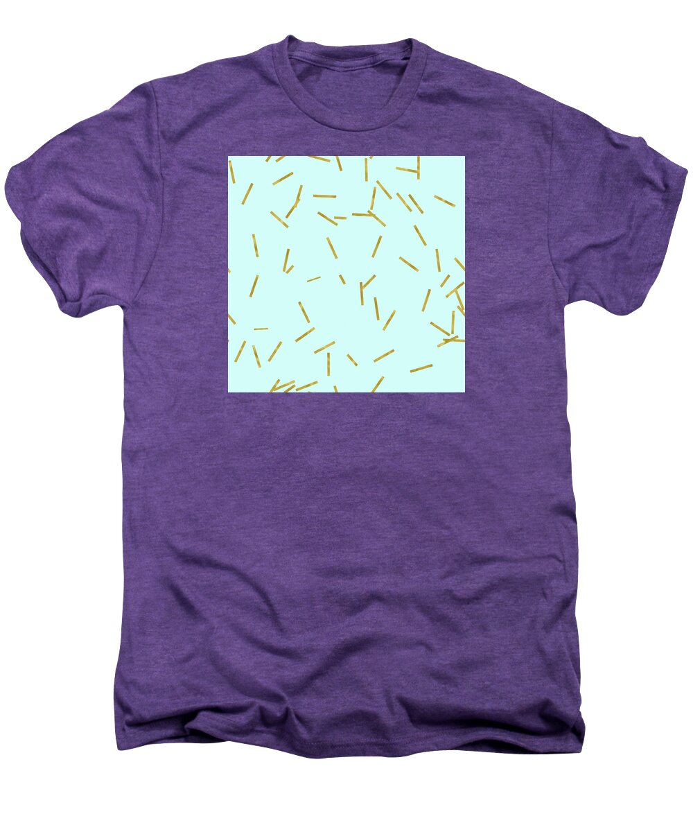 Stix Men's Premium T-Shirt featuring the digital art Glitter confetti on aqua gold pick up sticks pattern by Tina Lavoie