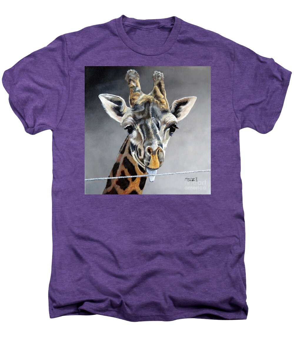 Giraffe Men's Premium T-Shirt featuring the painting Hi Wire Taster by Marilyn McNish