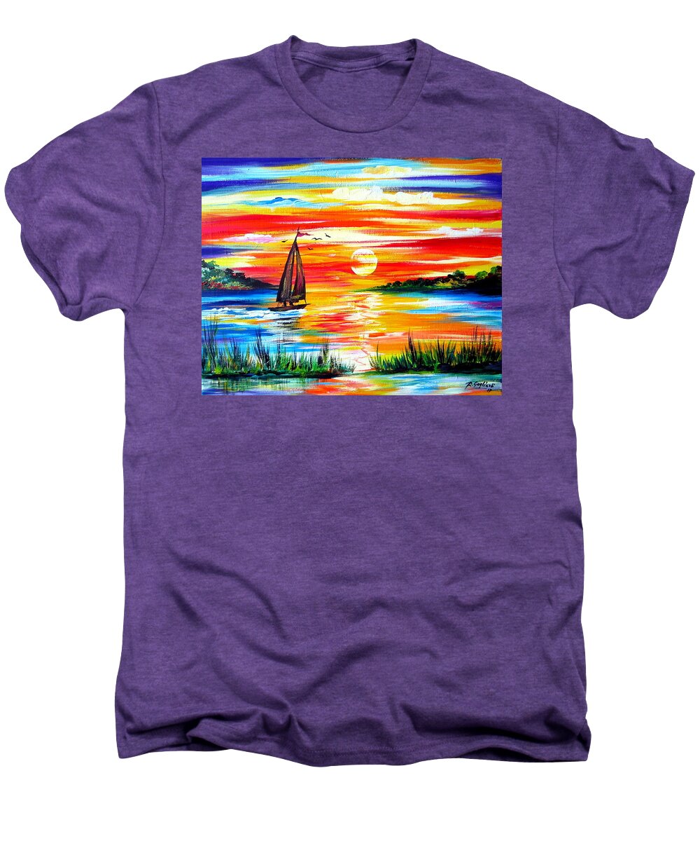 Sails Men's Premium T-Shirt featuring the painting Hot Summer sunset by Roberto Gagliardi