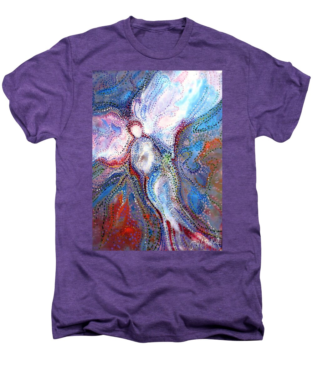 Pointillism Abstract Angel And Child  Men's Premium T-Shirt featuring the painting In the Care of by Jan VonBokel