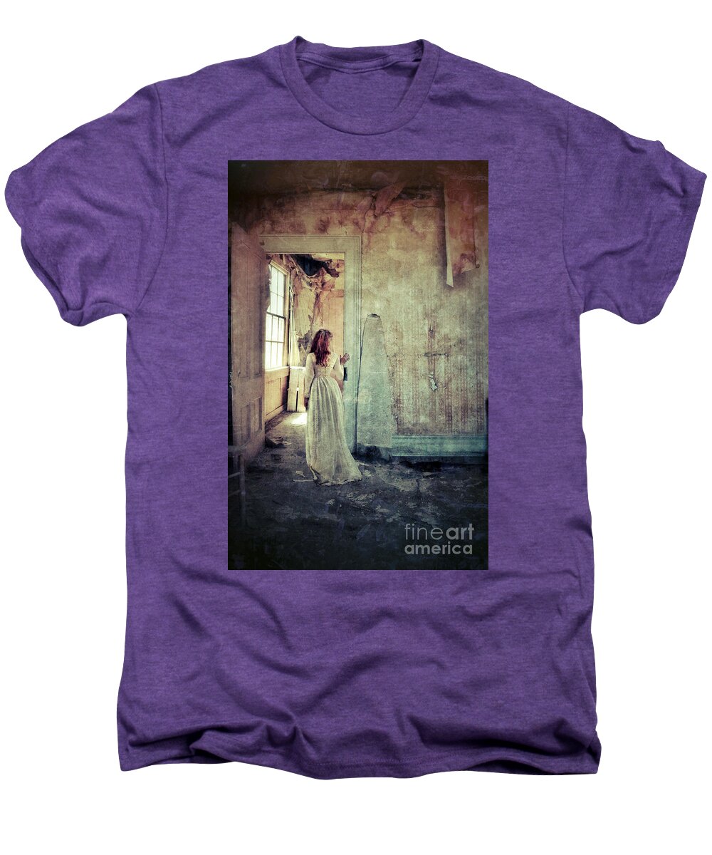Room Men's Premium T-Shirt featuring the photograph Lady in an Old Abandoned House by Jill Battaglia