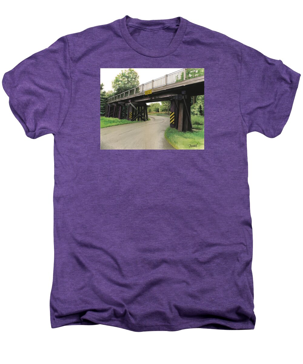 Railroad Men's Premium T-Shirt featuring the painting Lake St. RR Overpass by Ferrel Cordle