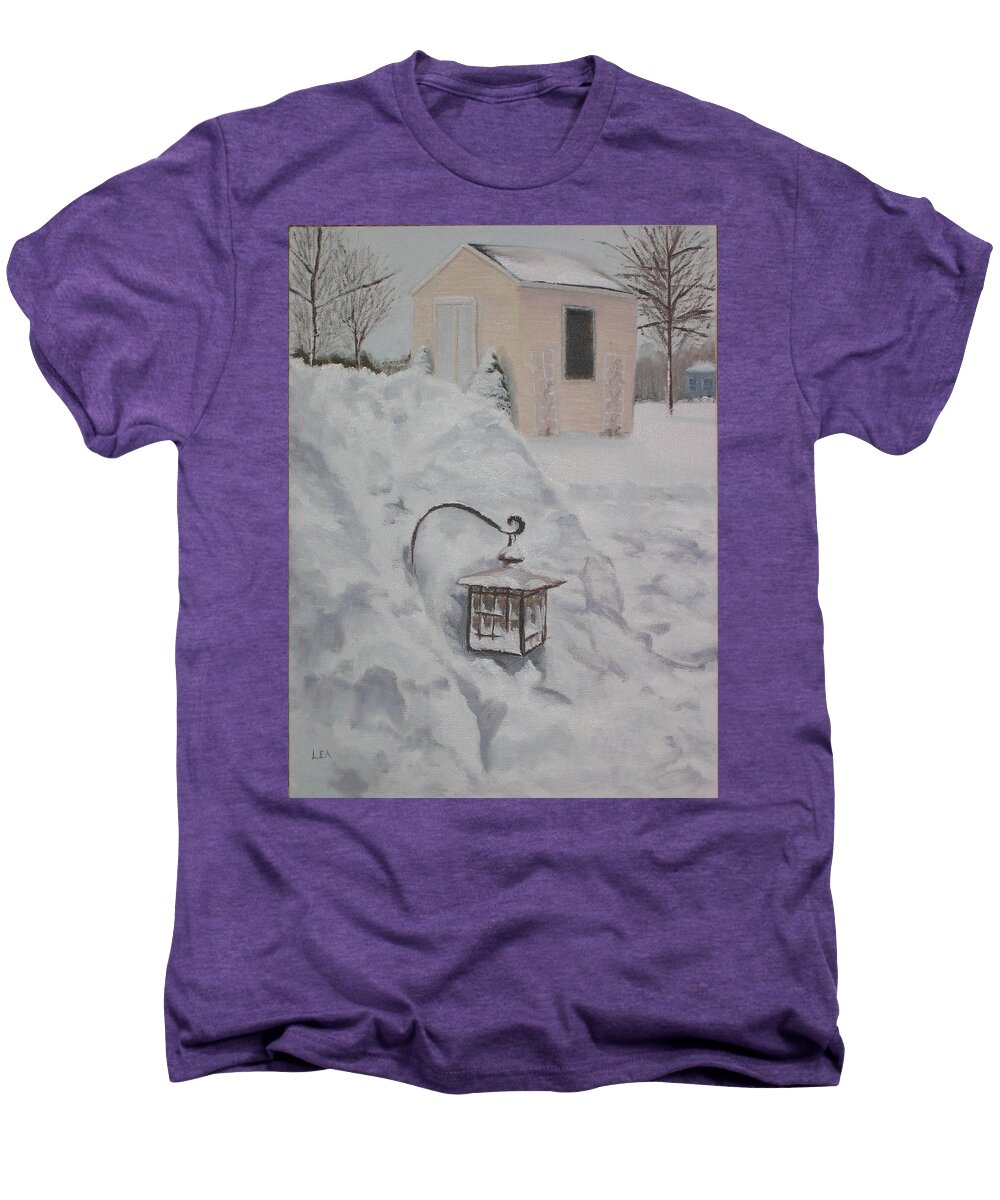 Snow Men's Premium T-Shirt featuring the painting Lantern in the Snow by Lea Novak