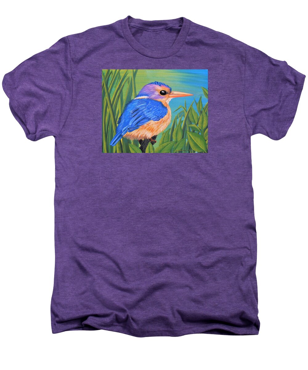 African Pygmy Kingfisher Men's Premium T-Shirt featuring the painting Litttle King of the Fishers by SophiaArt Gallery