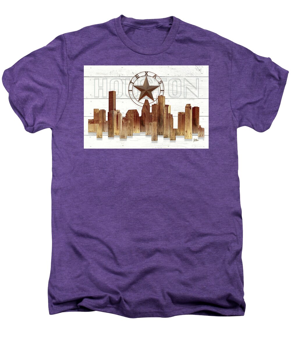 Houston Texas Skyline Mixed Media Artwork By Doug Kreuger Men's Premium T-Shirt featuring the mixed media Made-To-Order Houston Texas Skyline Wall art by Doug Kreuger