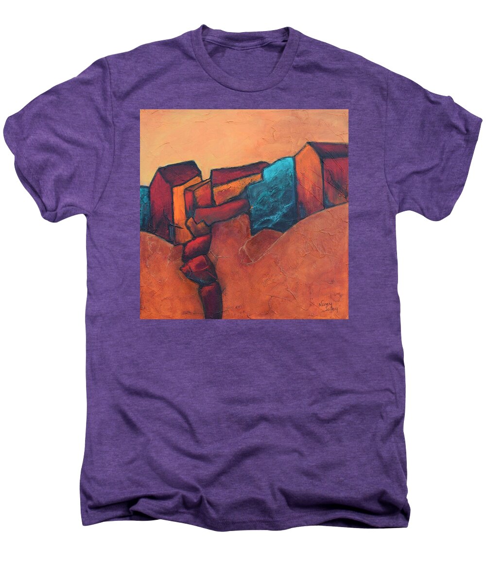 Village Men's Premium T-Shirt featuring the painting Mountain Village by Nancy Jolley