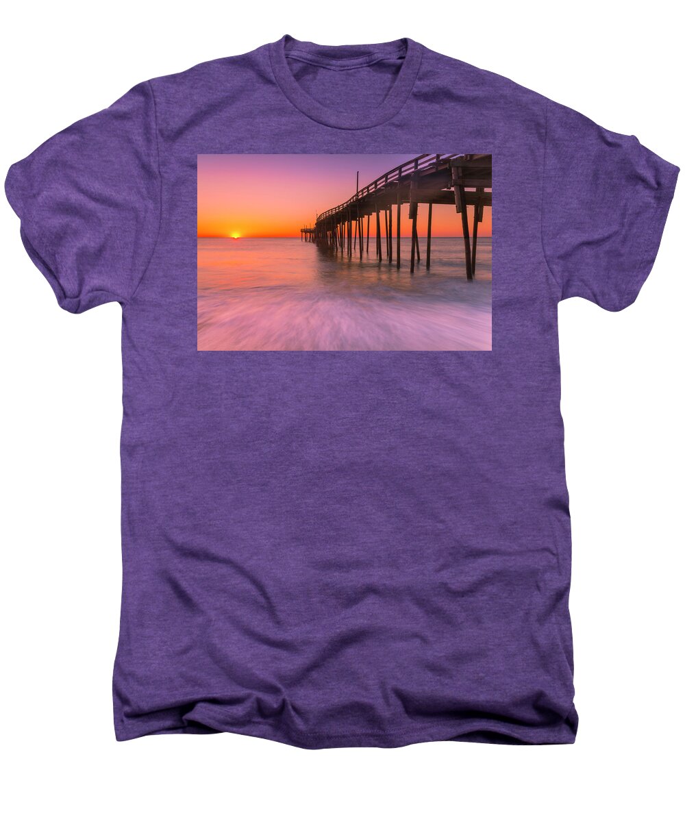Outer Banks Men's Premium T-Shirt featuring the photograph Nags Head Avon Fishing Pier at Sunrise by Ranjay Mitra