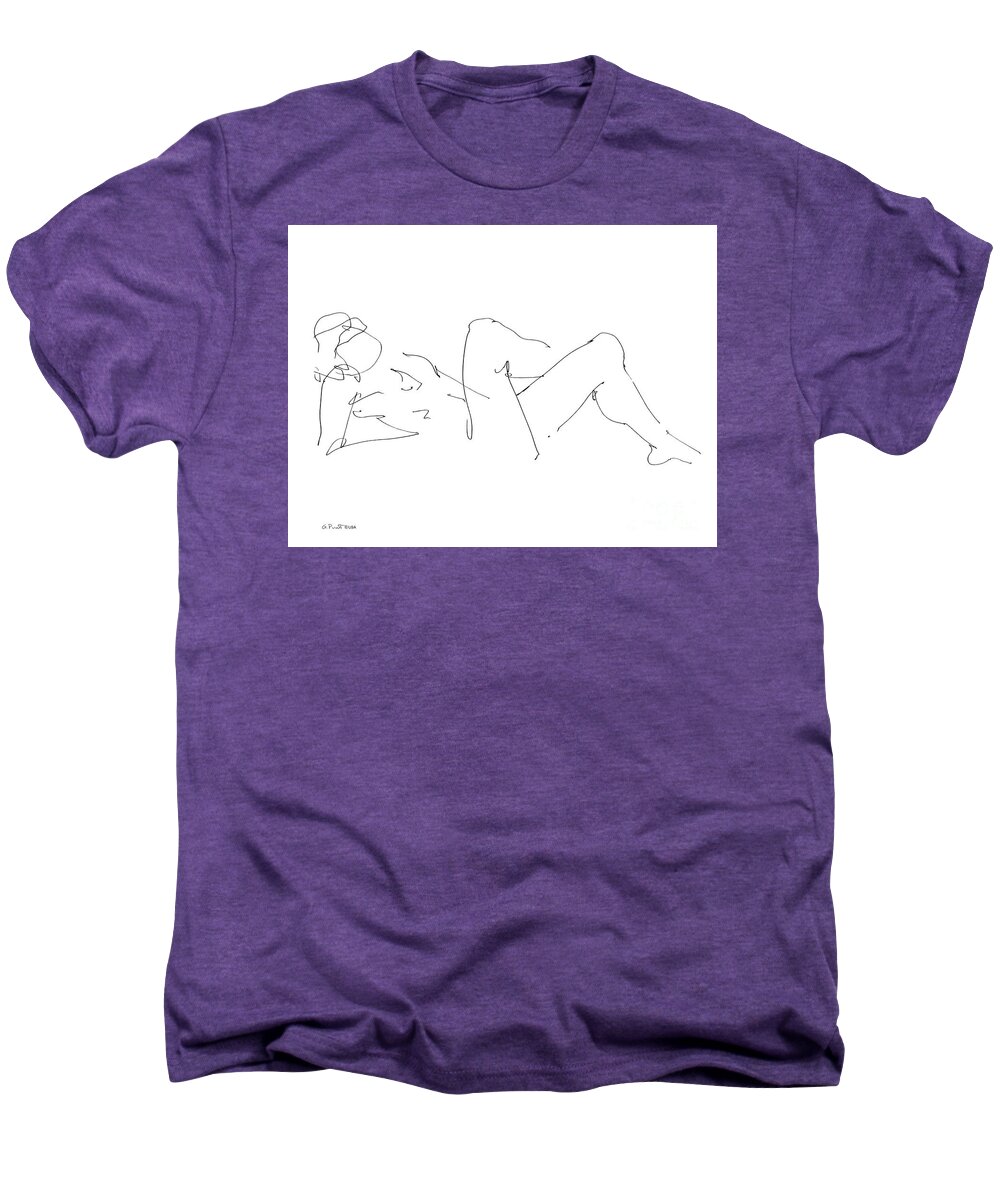 Male Men's Premium T-Shirt featuring the drawing Naked-Male-Drawing-14 by Gordon Punt