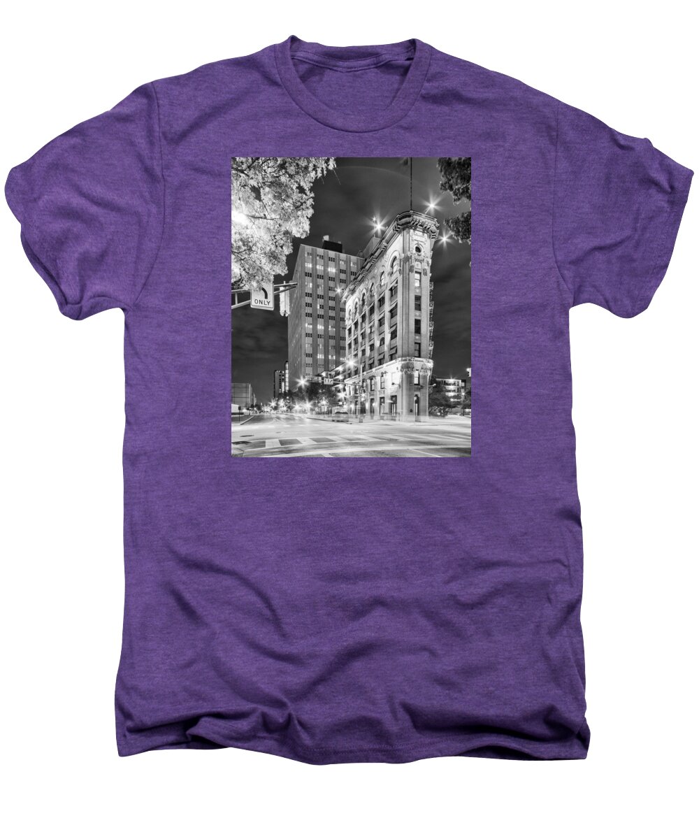Downtown Men's Premium T-Shirt featuring the photograph Night Photograph of the Flatiron or Saunders Triangle Building - Downtown Fort Worth - Texas by Silvio Ligutti