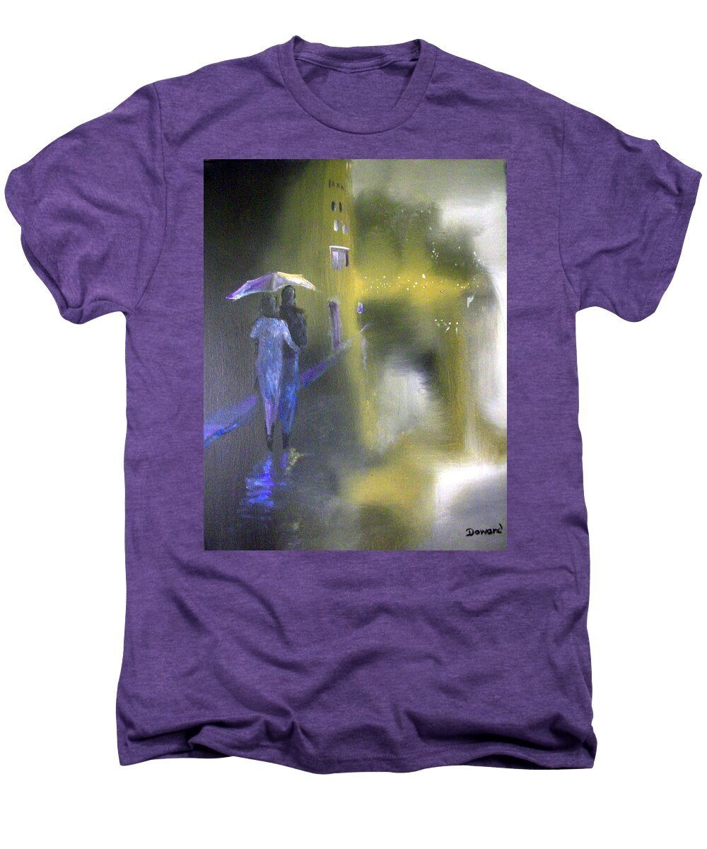 Art Men's Premium T-Shirt featuring the painting Night Walk in the Rain by Raymond Doward
