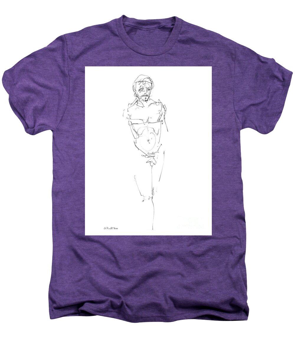Male Men's Premium T-Shirt featuring the drawing Nude Male Drawings 9 by Gordon Punt