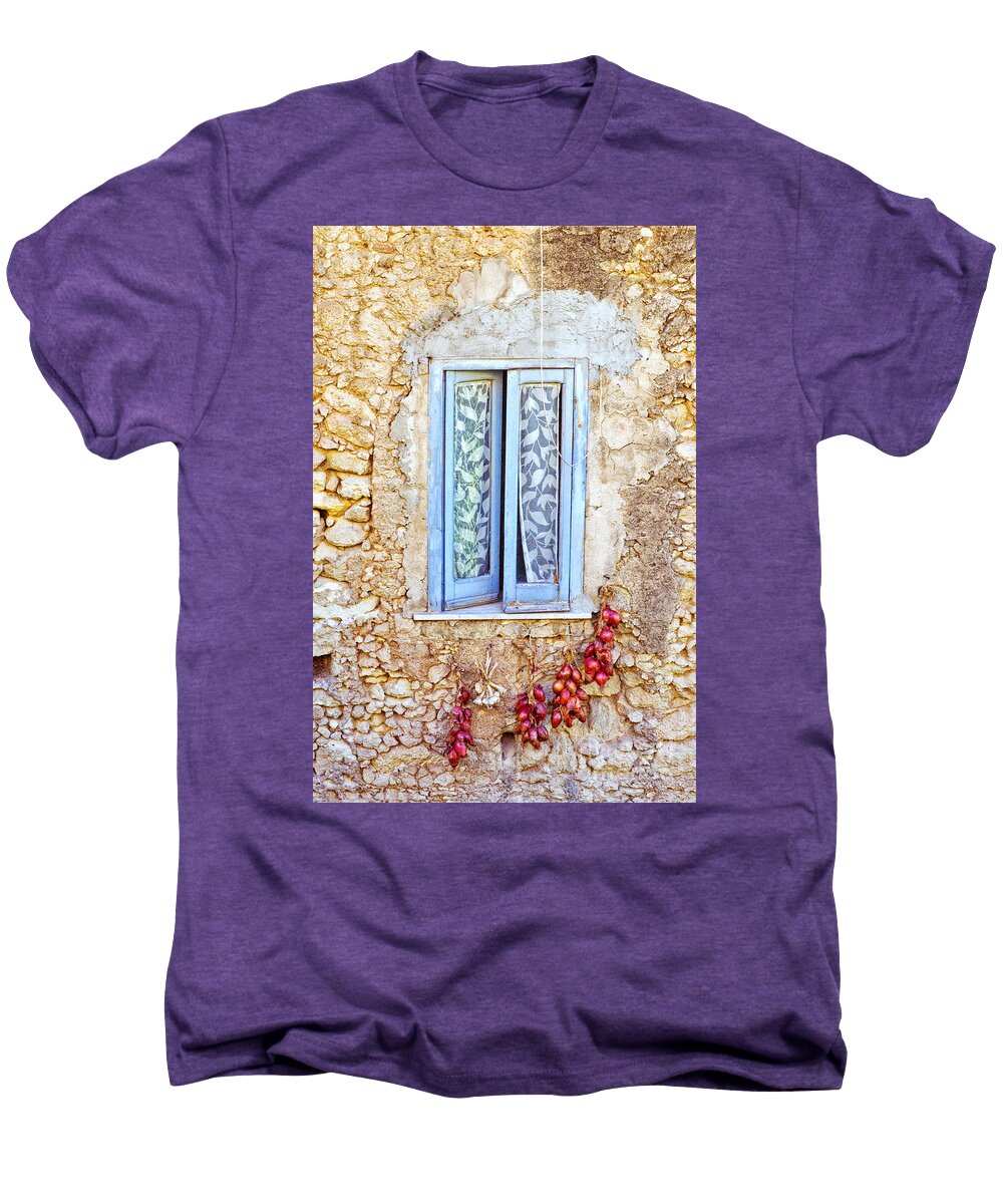 Decay Men's Premium T-Shirt featuring the photograph Onions and garlic on window by Silvia Ganora