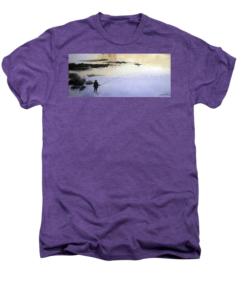 Water Outdoors Nature Travel Holidays Landscape Men's Premium T-Shirt featuring the painting Peche by Ed Heaton