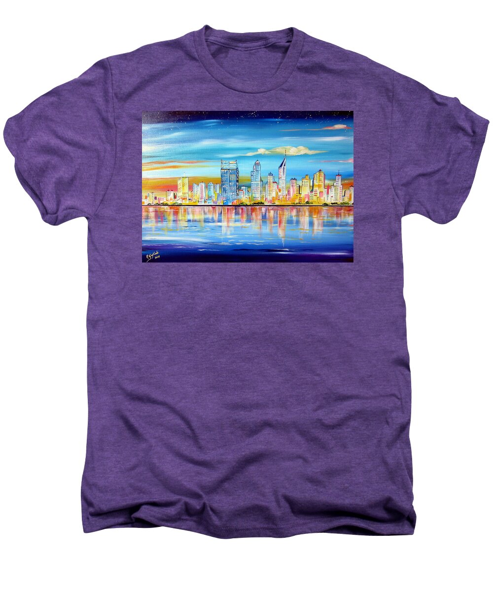 Perth Men's Premium T-Shirt featuring the painting Perth by the Swan at sunset by Roberto Gagliardi