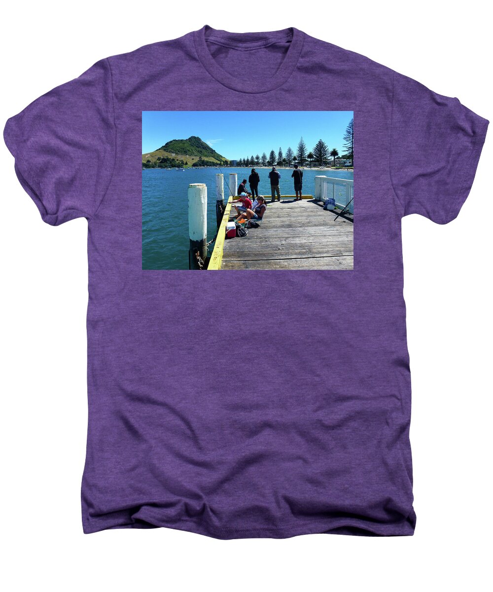 Pilot Bay Men's Premium T-Shirt featuring the photograph Pilot Bay Beach 7 - Mt Maunganui Tauranga New Zealand by Selena Boron