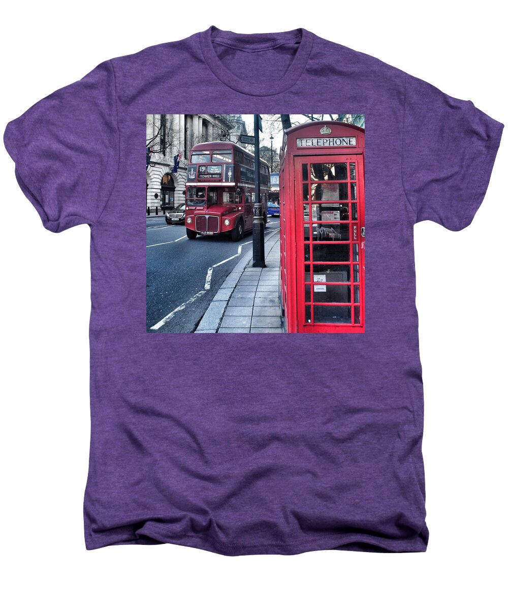 London Men's Premium T-Shirt featuring the photograph Red Bus in London by Joshua Miranda