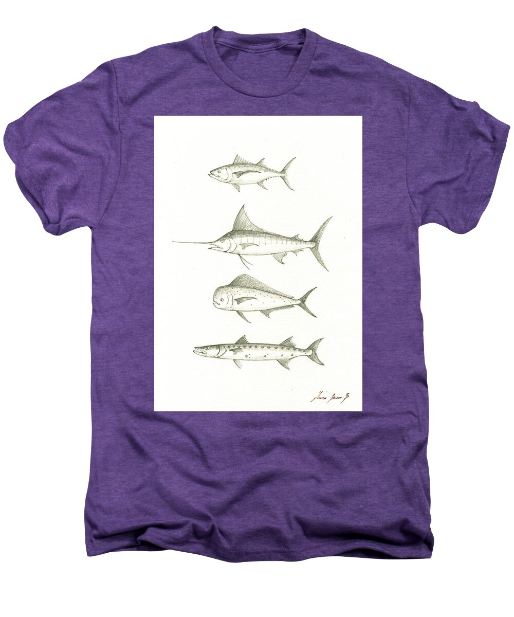 Gamefish Men's Premium T-Shirt featuring the painting Saltwater gamefishes by Juan Bosco