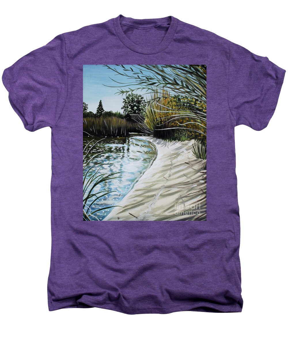 Landscape Men's Premium T-Shirt featuring the painting Sandy Reeds by Elizabeth Robinette Tyndall