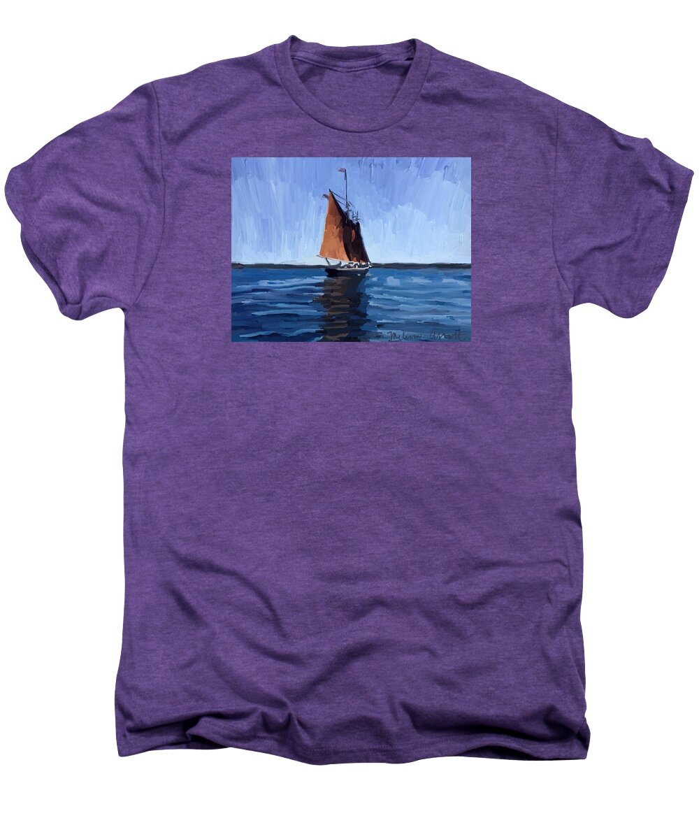 Schooner Men's Premium T-Shirt featuring the painting Schooner Roseway in Gloucester Harbor by Melissa Abbott