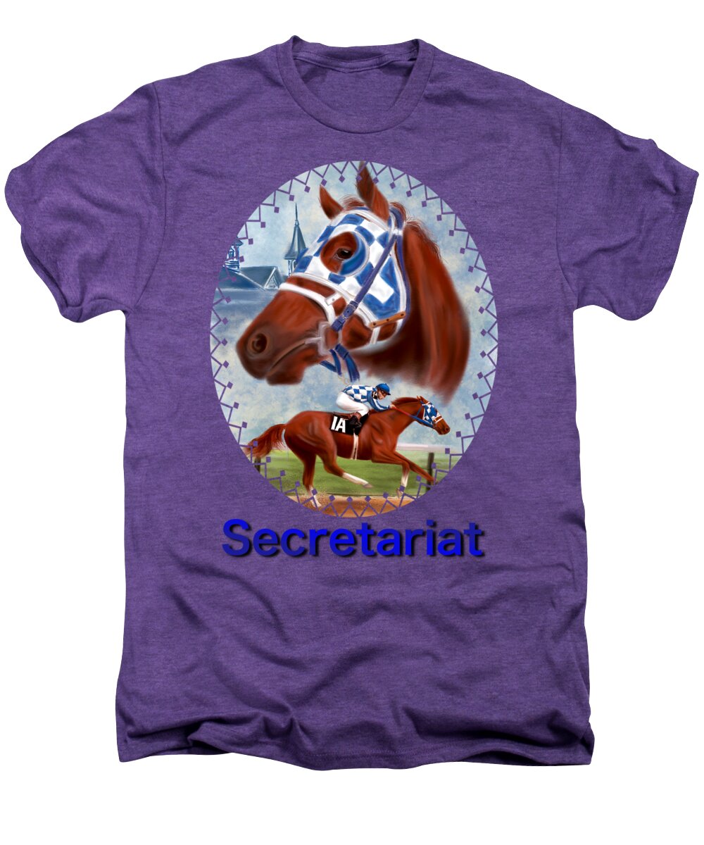 Secretariat Men's Premium T-Shirt featuring the drawing Secretariat Racehorse Portrait by Becky Herrera