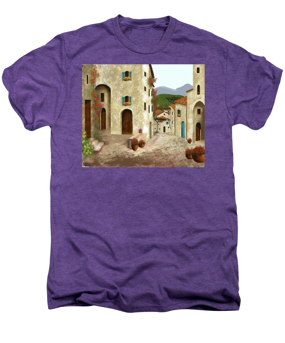 Side Streets Of Tuscany Men's Premium T-Shirt featuring the painting side streets of Tuscany by Larry Cirigliano