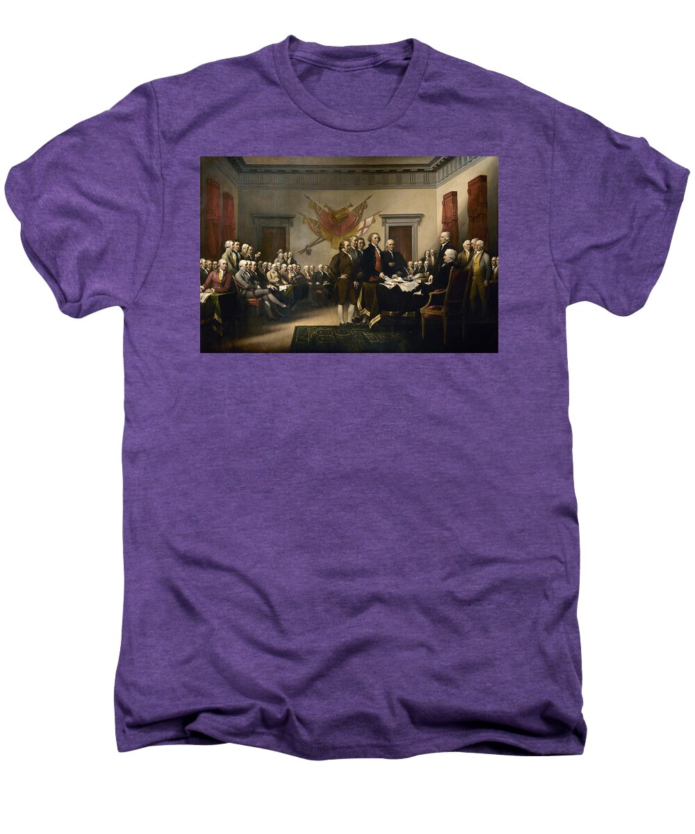Declaration Of Independence Men's Premium T-Shirt featuring the painting Signing The Declaration Of Independence #2 by War Is Hell Store