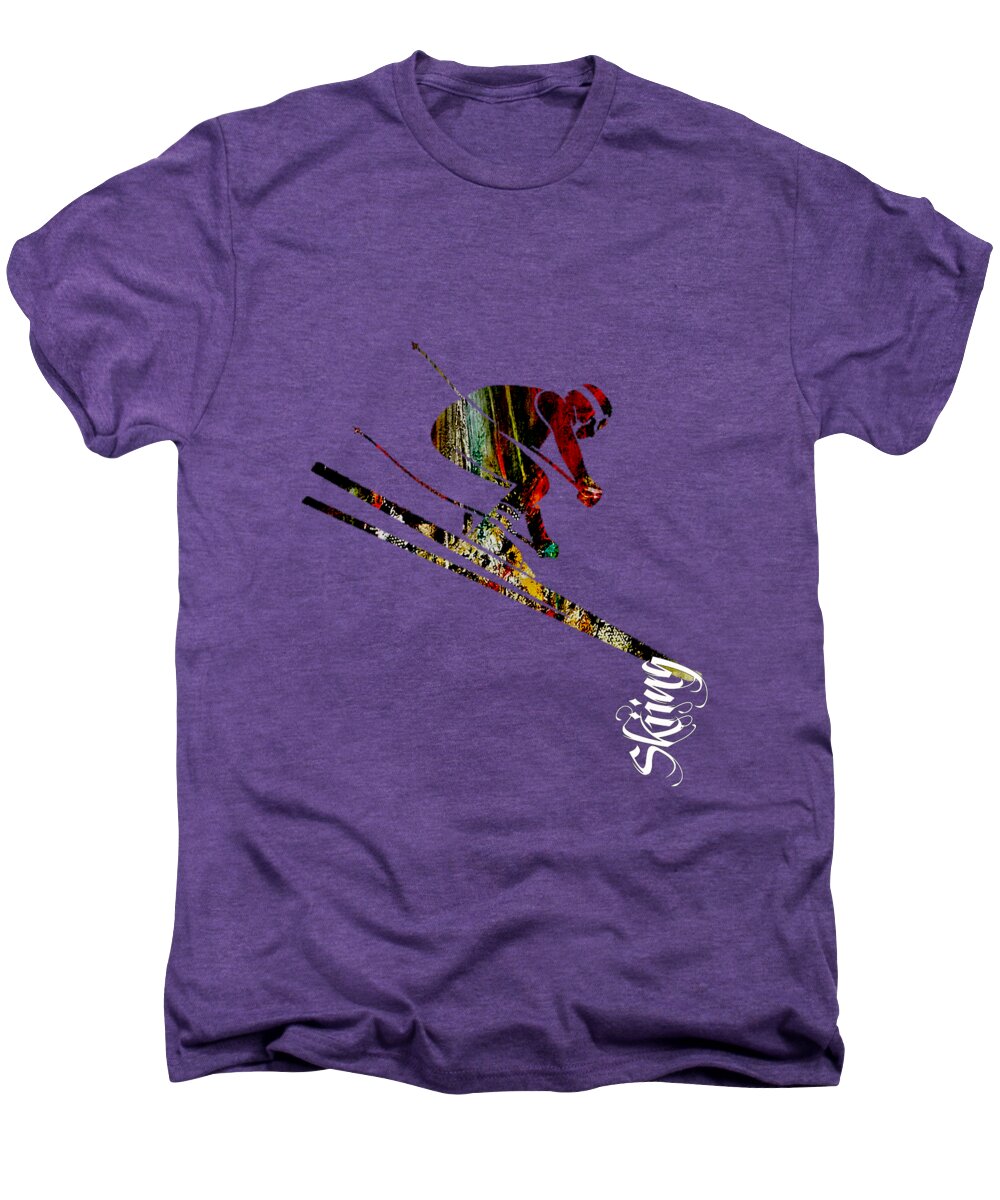 Ski Men's Premium T-Shirt featuring the mixed media Skiing Collection by Marvin Blaine
