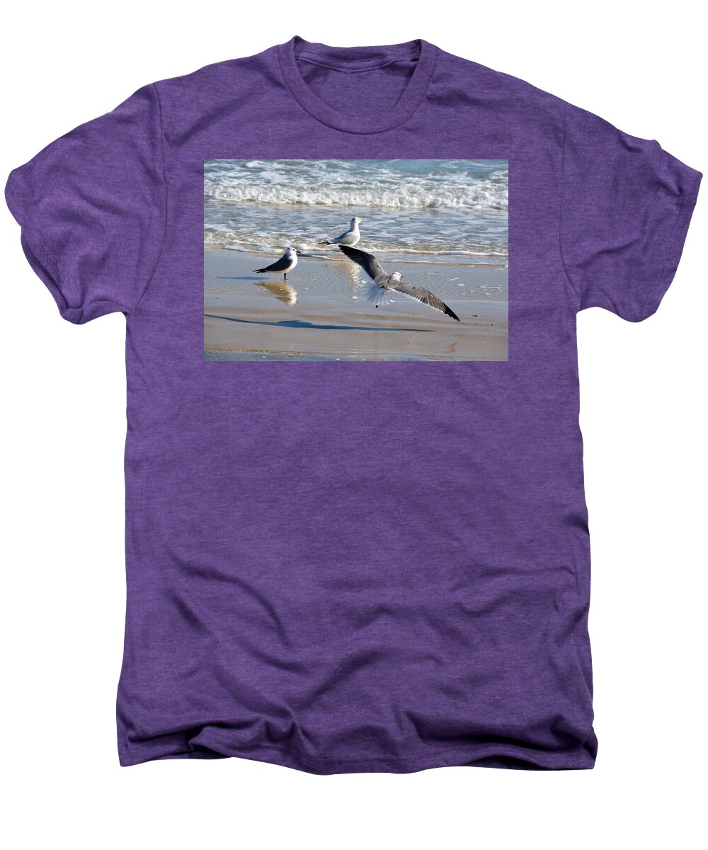 Birds Men's Premium T-Shirt featuring the photograph Soft Landing by Jan Amiss Photography