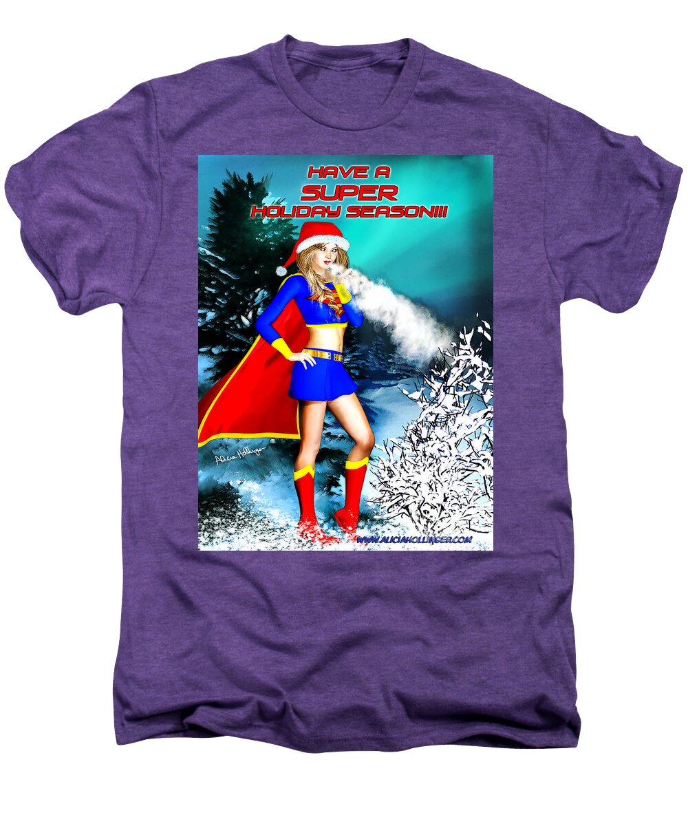 Supergirl Men's Premium T-Shirt featuring the digital art Supergirl Holiday Greeting Card by Alicia Hollinger