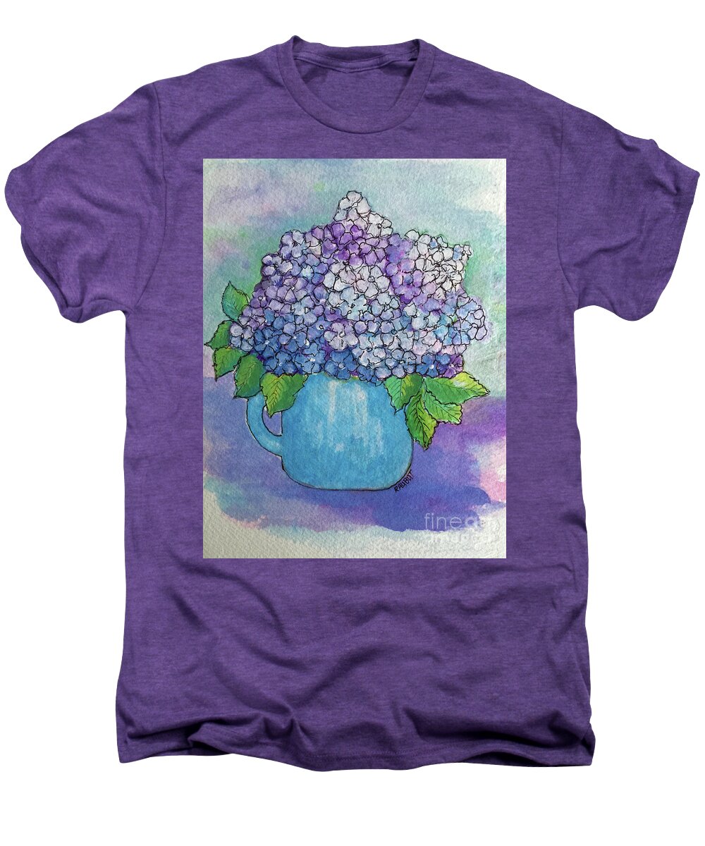 Hydrangea Men's Premium T-Shirt featuring the painting Teapot Hydranger by Rosemary Aubut