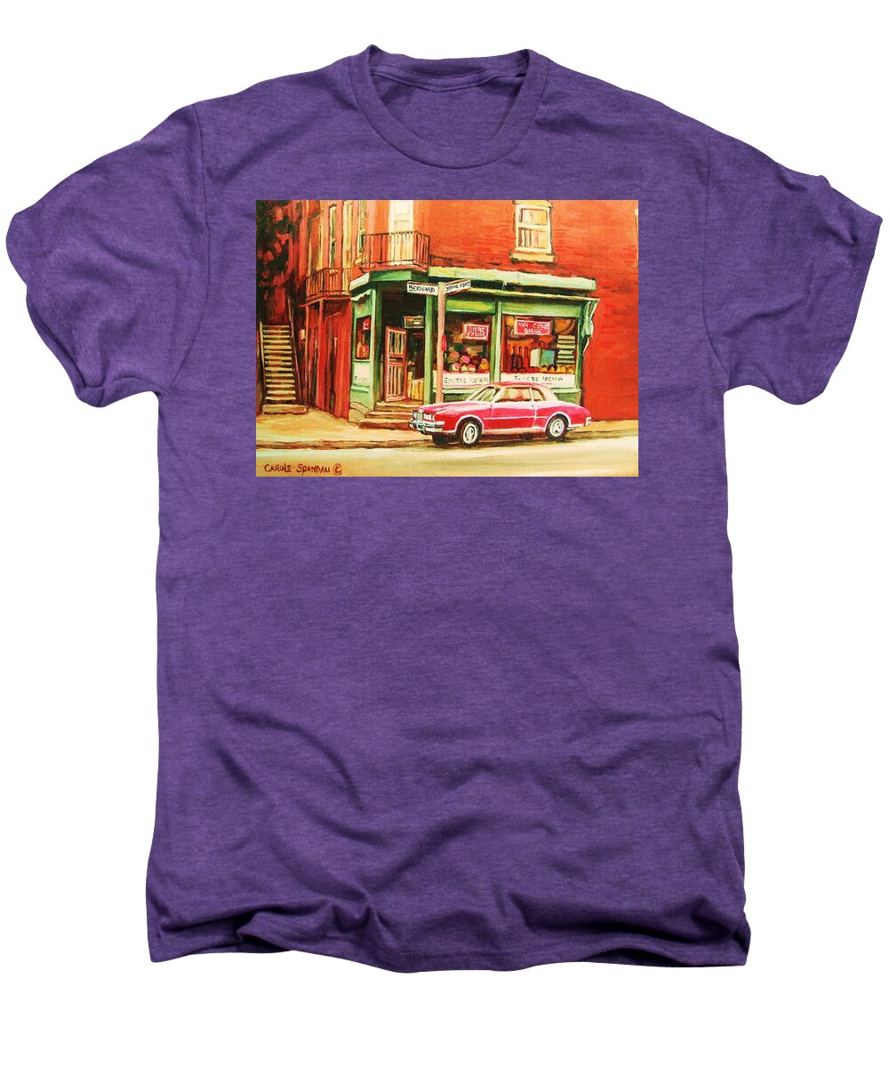 Montreal Men's Premium T-Shirt featuring the painting The Arcadia Five And Dime Store by Carole Spandau