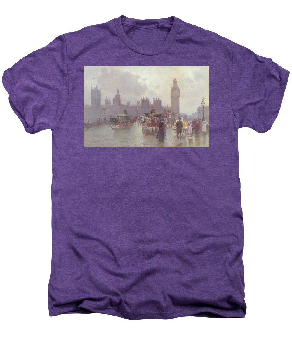 The Houses Of Parliament From Westminster Bridge Men's Premium T-Shirt featuring the painting The Houses of Parliament from Westminster Bridge by Alberto Pisa