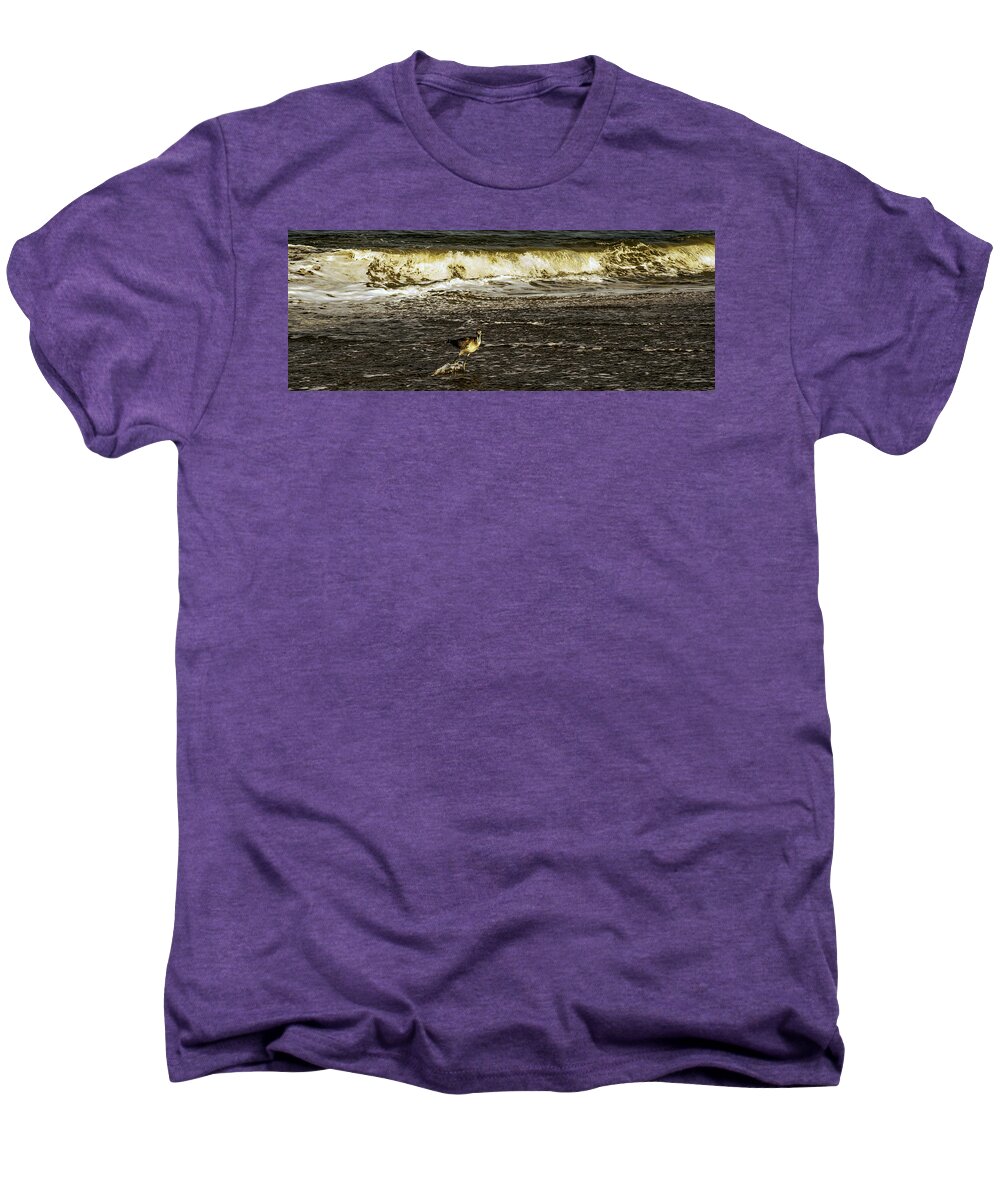 The Wading Willet Prints Men's Premium T-Shirt featuring the photograph The Wading Willet by John Harding