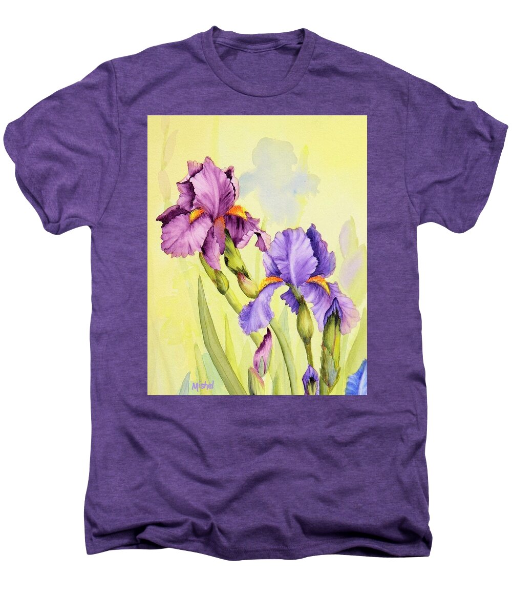 Iris Garden Men's Premium T-Shirt featuring the painting Two Irises by Mishel Vanderten