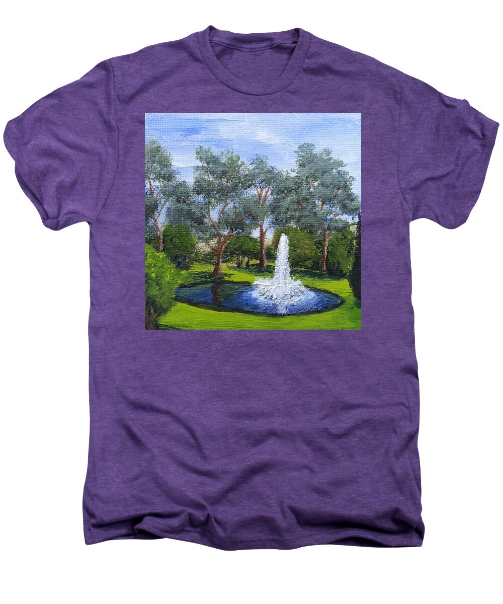 Landscape Men's Premium T-Shirt featuring the painting Village Fountain by Mishel Vanderten
