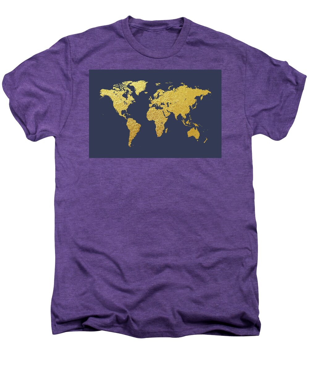 World Map Men's Premium T-Shirt featuring the digital art World Map Gold Foil by Michael Tompsett